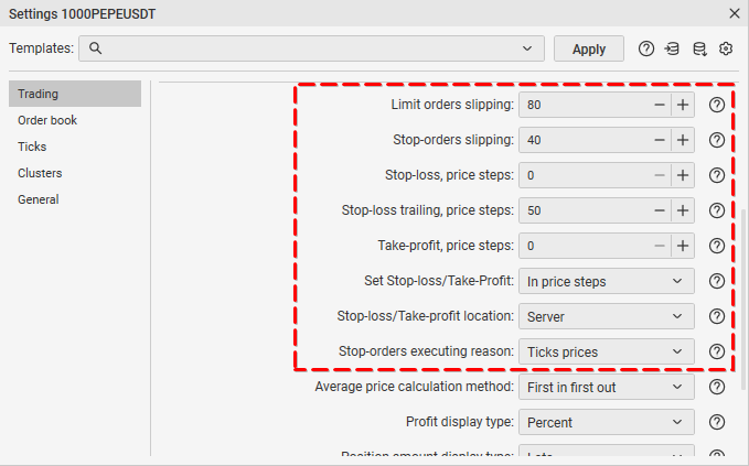 Parametrs for configuration stop-loss and take-profit