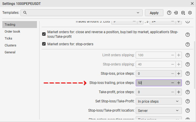Configuration trailing-stop