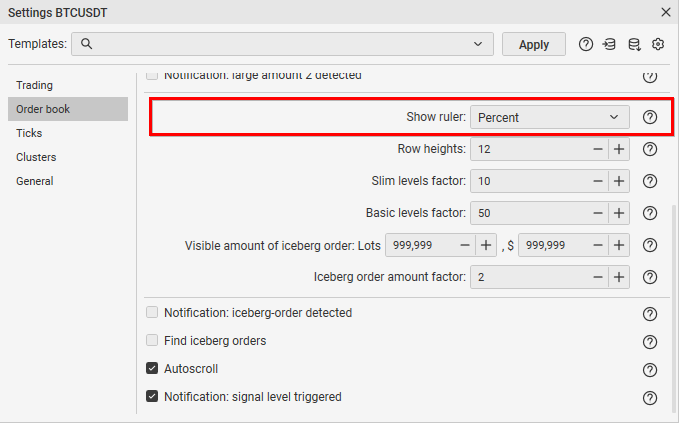 Enabling the ruler in CScalp