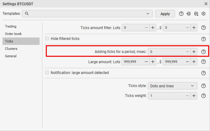 Period for adding ticks in the order book