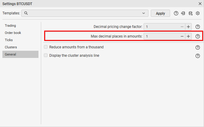 Rounding settings in the CScalp terminal