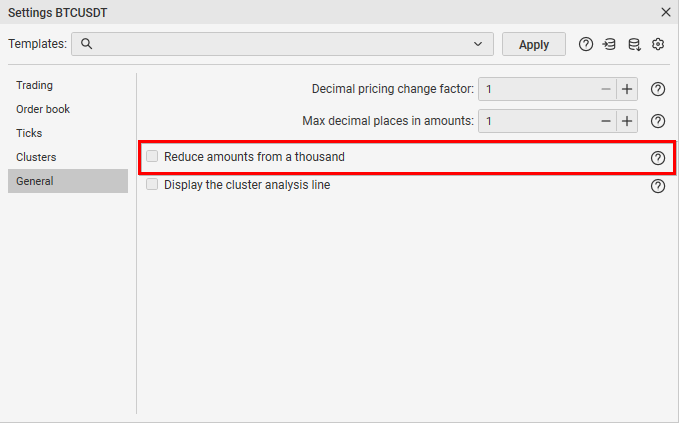 Reducing amounts in the CScalp terminal