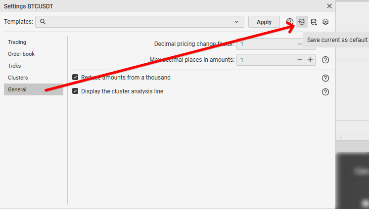 "Save Current as Default" button in CScalp
