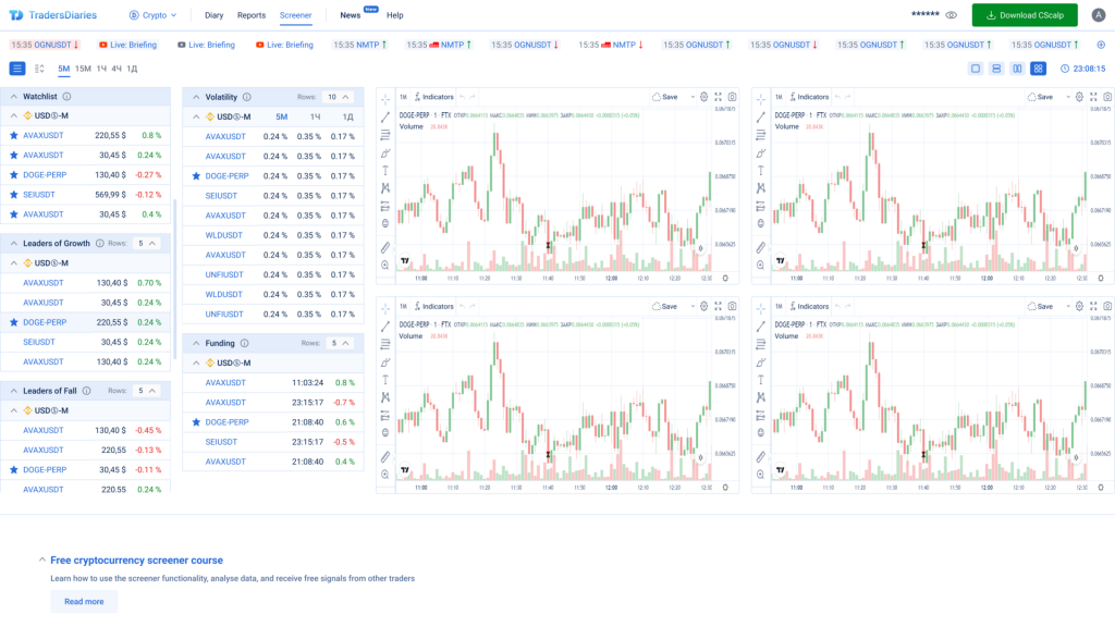 Cryptocurrency screener by TradersDiaries.com