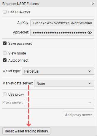 La ventana para activar el interruptor para restablecer el Resultado en CScalp