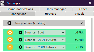 Conexiones a bolsas de criptomonedas en CScalp
