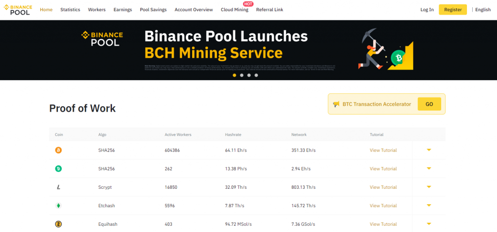 Binance Pool Main Page