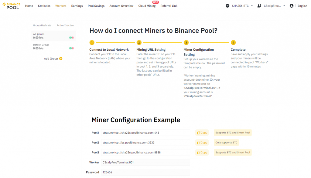 Binance Pool Workers section