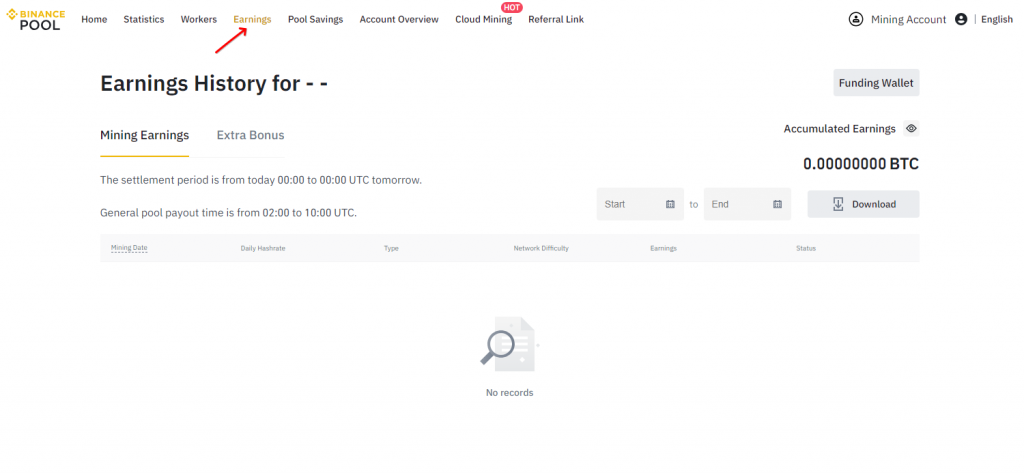 Binance Pool Earnings section