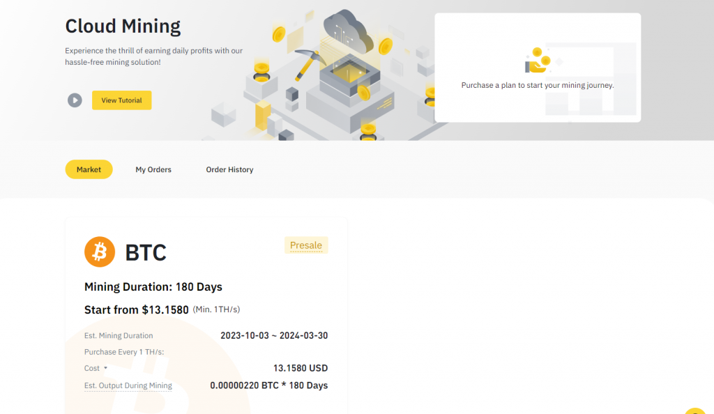 Binance Cloud Mining main page