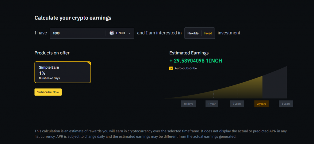 Fixed and Flexible Binance Staking calculator