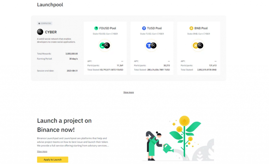 Binance Launchpad: Launchpool section