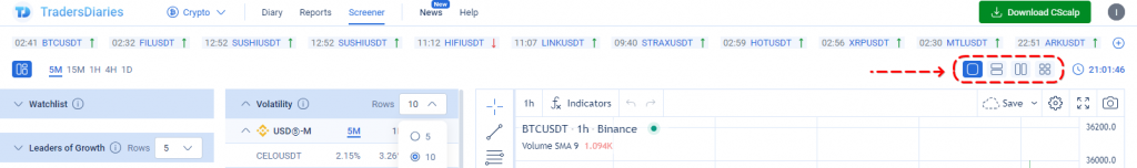 Chart Grid options in the free crypto screener by CScalp