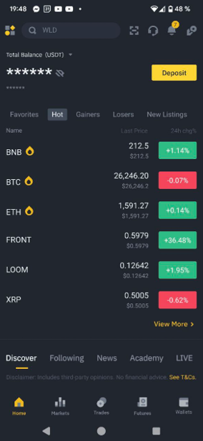 Binance app Pro Mode: Home