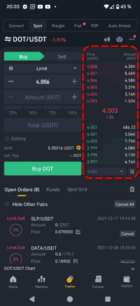 Binance app: Binance Exchange Order Book