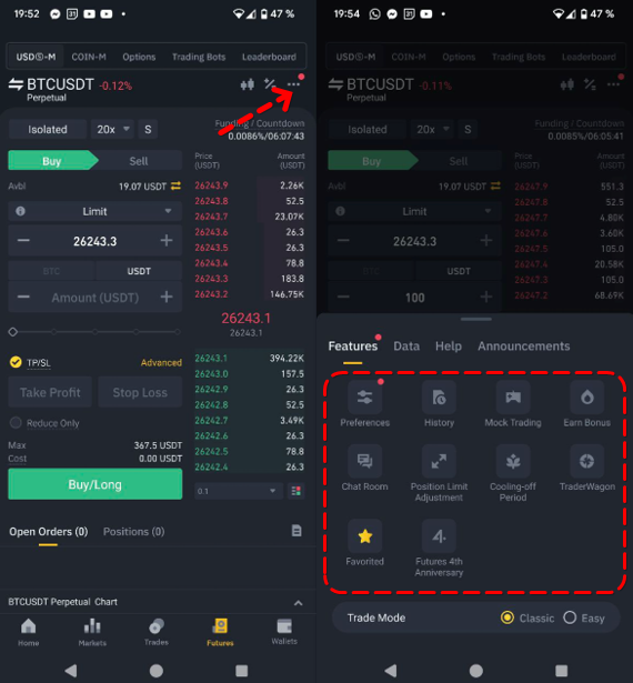 Menu of additional futures market functions