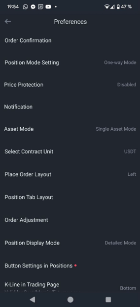 Futures terminal settings