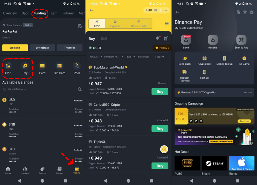 Funding Wallet: access to the P2P exchange and Binance Pay