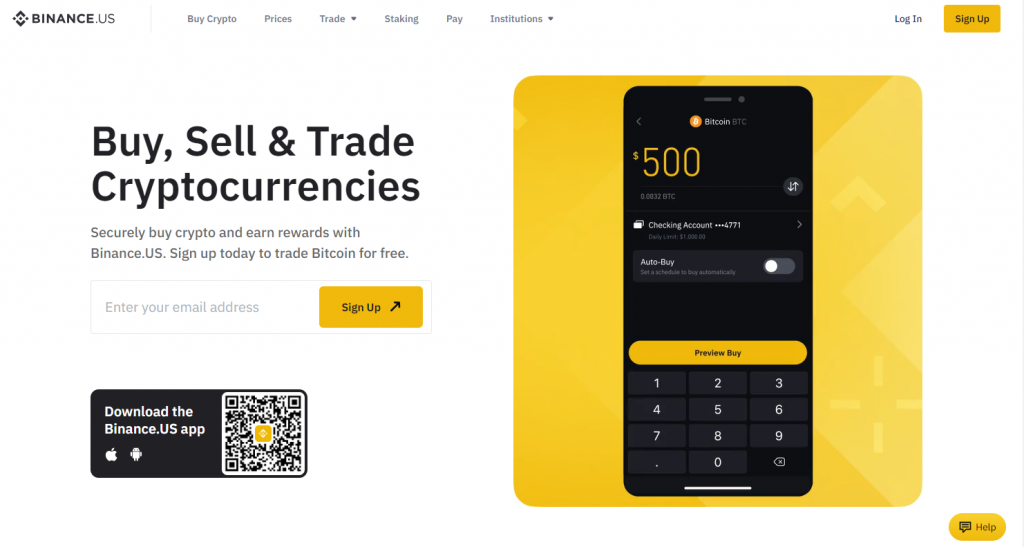 Binance.US official website homepage
