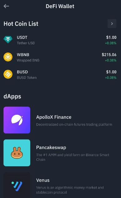 Binance DeFi Wallet’s DApp compatibility