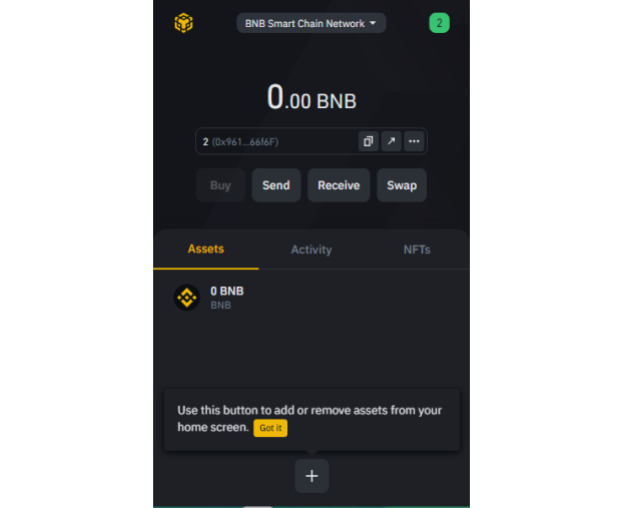 Binance Wallet's main interface