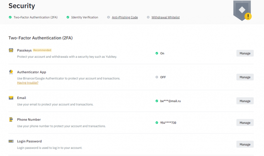 Official Binance website Binance security settings