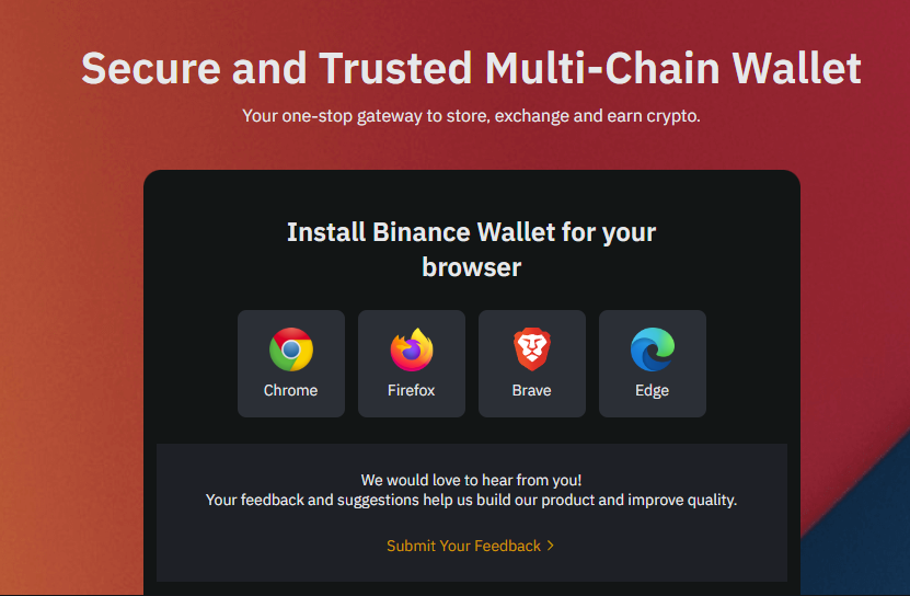 Choosing your preferred browser to install the Binance Extension Wallet