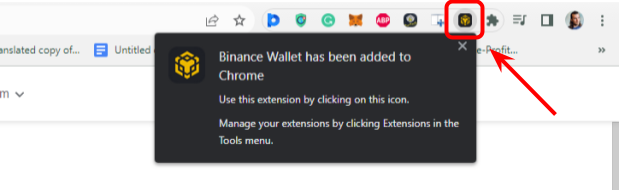 Binance Wallet extension button