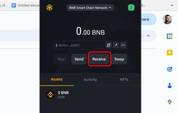 Binance Wallet interface, depositing into Binance Wallet