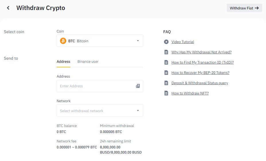 Specifying transfer recipient in Binance Wallet