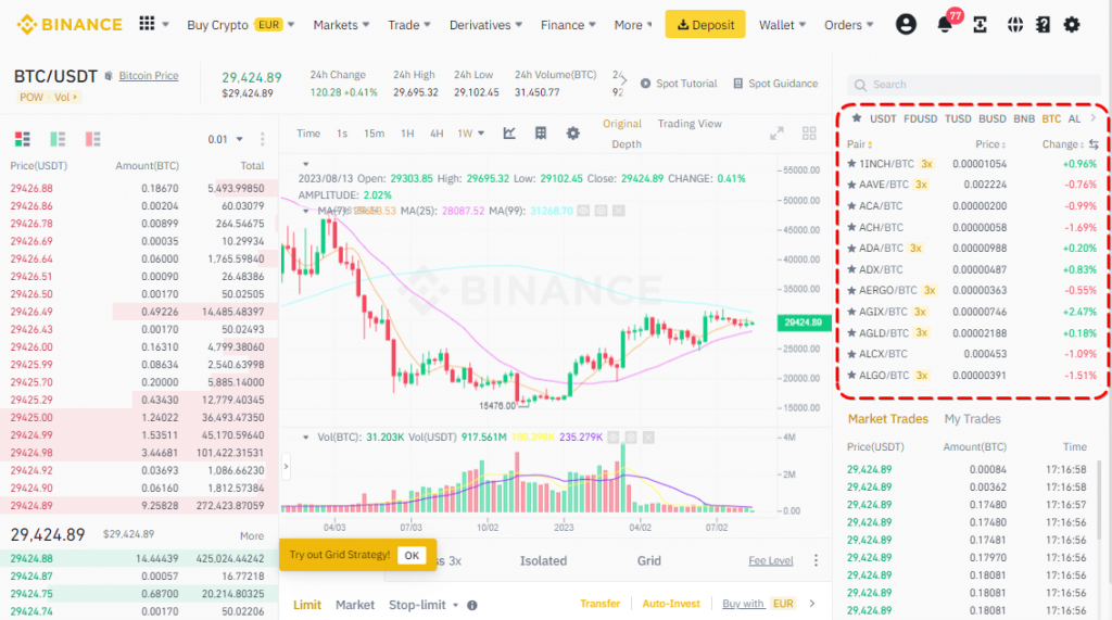 Select the trading pair