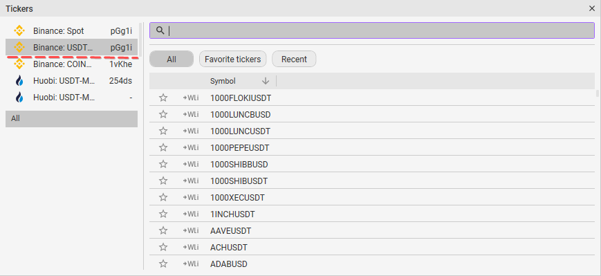 Select the connection and trading instrument