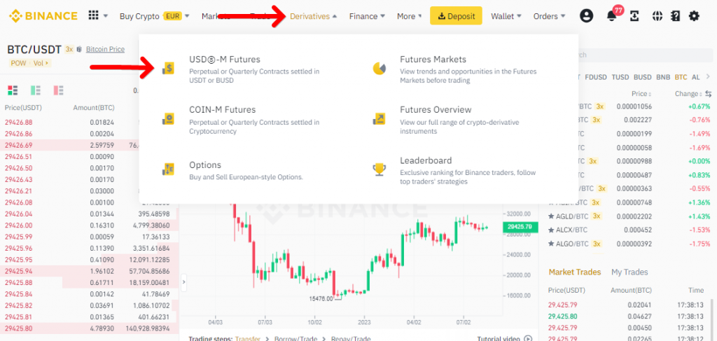 Open the "Derivatives" menu to access Binance Futures