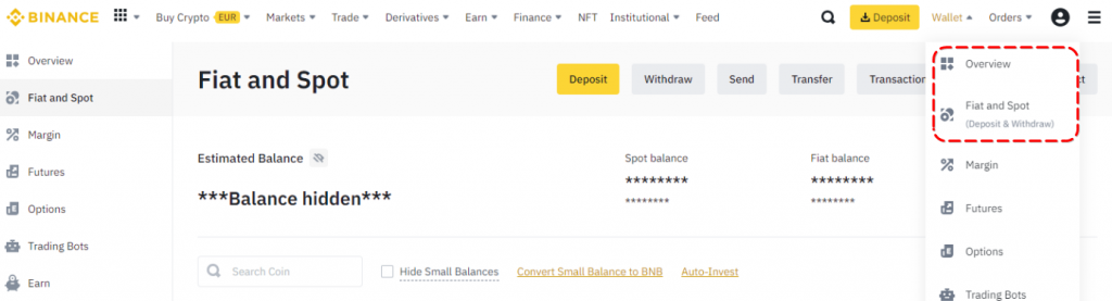 Binance wallet page