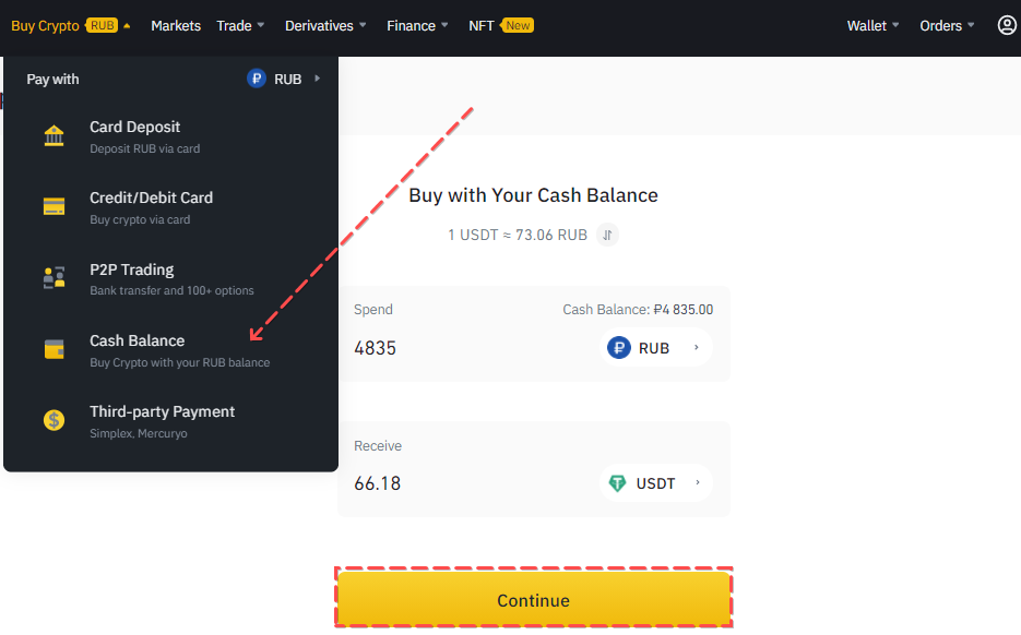 Binance deposit: Buy crypto with Cash Balance on Binance