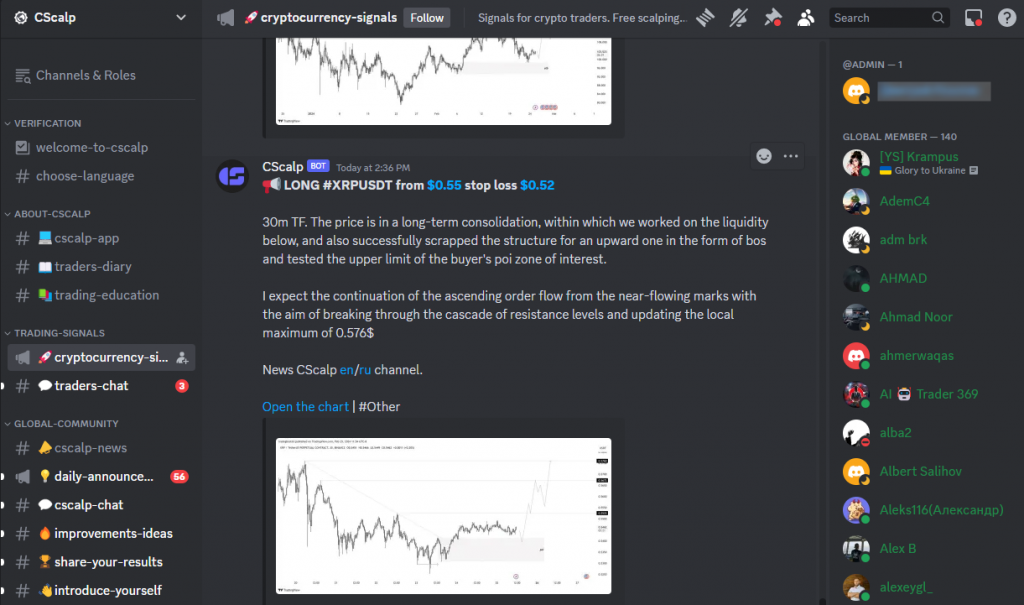 Free crypto trading signals by CScalp are displayed in the Free crypto trading signals by CScalp are displayed in the