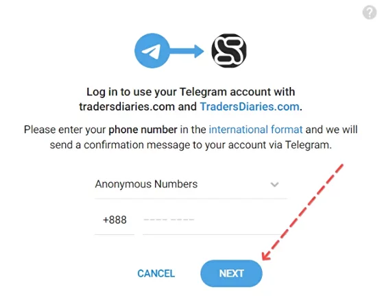 Trading Diary sign up via Telegram