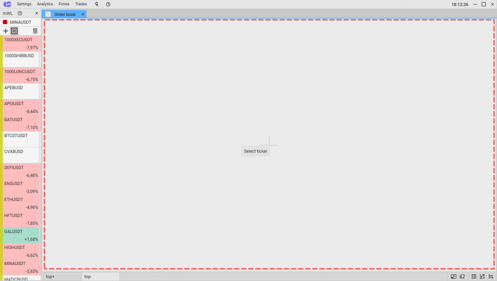 Selecting a ticker in the CScalp terminal