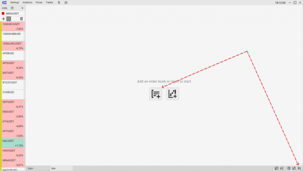 Adding a new order book in the CScalp trading terminal