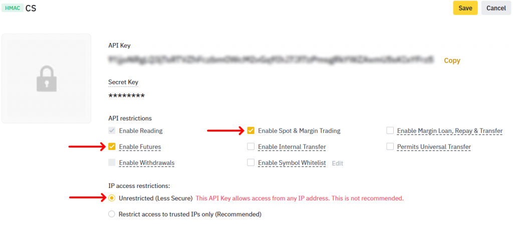 API Restrictions settings