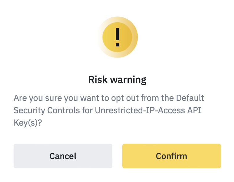 Binance risk warning window