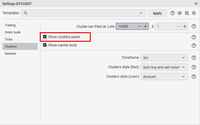 clusters panel