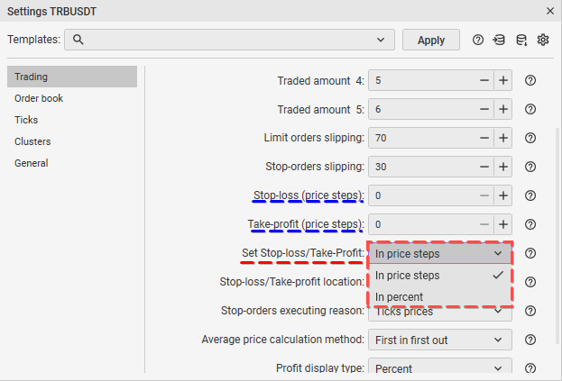 Configuring Stop-Loss and Take-Profit settings in CScalp