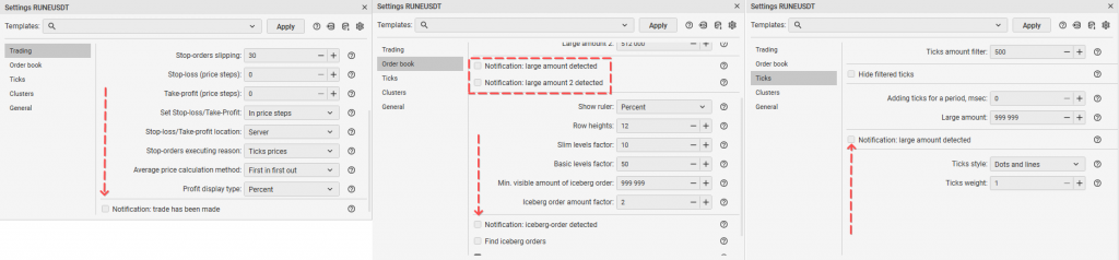 Notification settings CScalp