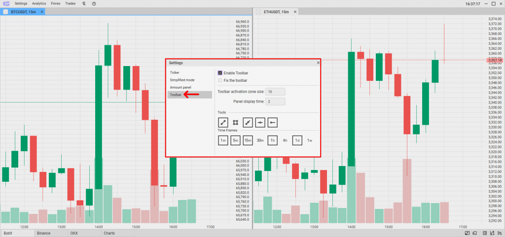 How to set general settings for charts, CScalp Charts