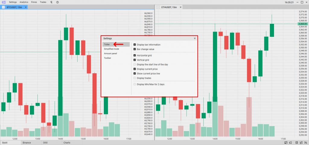 How to set general settings for charts, CScalp Charts