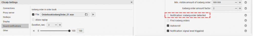 Iceberg order in an order book CScalp