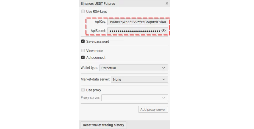 Edit restrictions of the Binance Futures API key