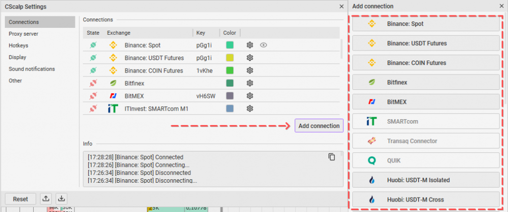 CScalp tabs settings, CScalp terminal settings, CScalp trading terminal