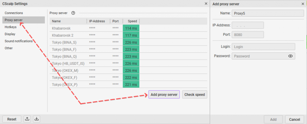 CScalp tabs settings, CScalp terminal settings, CScalp trading terminal